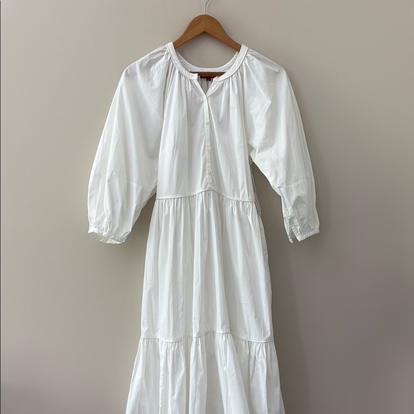 New STAUD Demi Dress White Tiered Maxi Cotton 3/4 Sleeves Size S - Picture 2 of 16